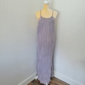Valerie Stevens Women's Gray Long Nightgown Lace & Embroidery w/ Slit Size L